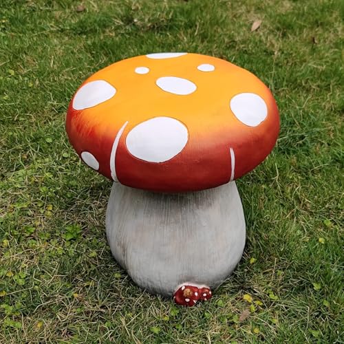 13.4" Woodland Mushroom Resin Garden Stool, Rustic Forest-Inspired Decorative Side Table & Nature Accent for Patio, Lawn, Balcony, Courtyard & Indoor Outdoor Decor - color: Brown Mushroom Stool