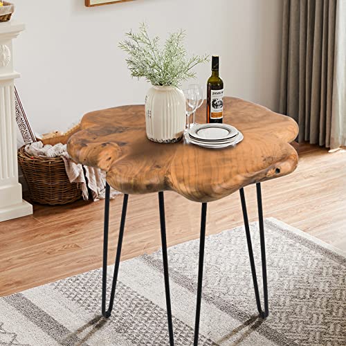 19.5 Inch Live Edge Side Table, Wood Freeform Small End Table with Waterproof, Rustic Accent Table Unique for Living Room, Bedroom, Home - size: 19.5"D x 19.5"W x 20.5"H