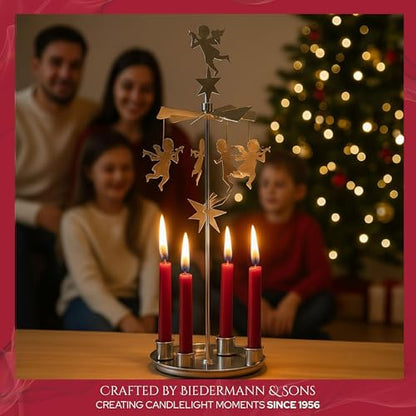 Biedermann & Sons Red Chime Candles (Set of 20), Unscented Tree and Chime Tapers, 4 Inch Tall 0.5 Inch Diameter, 2 Hour Long Burning Dripless Paraffin, for Angel Chime Carousels and Holders - color: Red