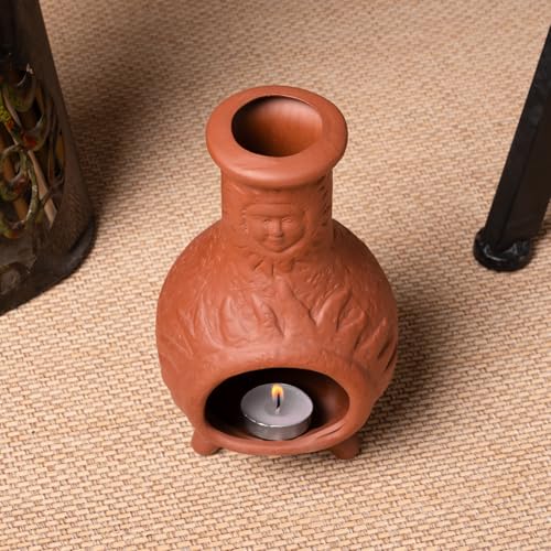 MOUGIGI Sun Face Terracotta Palo Santo Holder,Mini Chiminea Incense Burner - color: Terracotta -Sun Face Palo Santo Holder