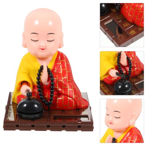 FAVOMOTO Little Buddha Statue, Solar Little Monk Figurine Chinese Funny Car Shaking Head Toy Solar Buddha Car Dashboard Ornament for Home Wealth Health Lucky Feng Shui Decor