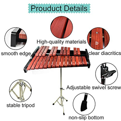 TNZMART 25 Note Xylophone Wooden Glockenspiel Xylophone with Mallet Professional Percussion Instrument (Xylophone with stand) - color: Xylophone with stand