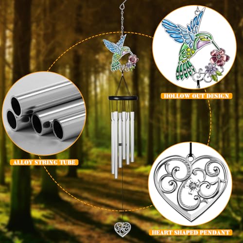 Outdoors Hummingbird Wind Chimes Sympathy Memorial for Loss of Loved One - Soothing Melodic Tones Aluminum Chime Great as a Gift for Your Patio Porch Garden and Backyard (Hummingbird,Heart) - size: 24.1" Hummingbird Heart