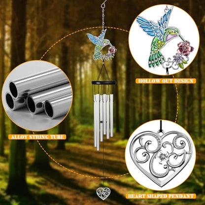 Outdoors Hummingbird Wind Chimes Sympathy Memorial for Loss of Loved One - Soothing Melodic Tones Aluminum Chime Great as a Gift for Your Patio Porch Garden and Backyard (Hummingbird,Heart) - size: 24.1" Hummingbird Heart
