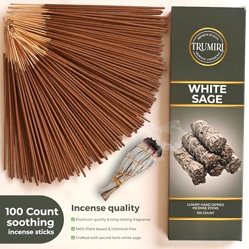 White Sage Incense Sticks - Pack of 100 Insence-Sticks for Cleansing Negative Energy - Made with Natural White Sage Smudge - Non Toxic Salvia Blanca Inciensos - Spiritual Insense Incents - color: White Sage