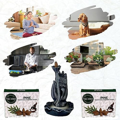 Pine Backflow Incense Cones - 60 Cones, Six Packs of 10, Waterfall Effect - color: Pine, size: Pack of 6 (60 Cones)