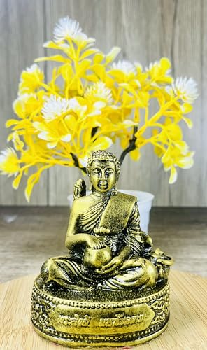 BUDDHO Phra Sivali Thera Buddha Statue Thai Buddhist Saint Arahant Gold Resin Thai Buddha Statue Thai Sculture (Small - 4" Height)