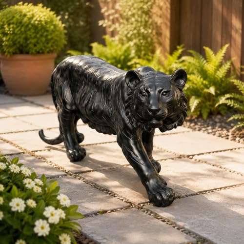 Life-Size Tiger Garden Statue,33.5” Large Outdoor Resin Tiger Sculpture,Realistic Animal Yard Decor for Lawn Patio Backyard Porch Indoor Decoration,Weather-Resistant Tiger Figurine Gift (Black Tiger) - color: Black Tiger