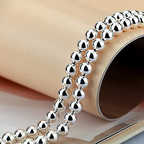 Dankadi Men Solid 925 Sterling Silver Bead Necklace Women 4MM 6MM Round Prayer Beads Link Chain 18 "20" 22 "24" 26 "28" 30" 32" 34" Italy Jewelry Gift - color: 4MM, size: 24 inches