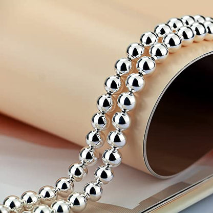 Dankadi Men Solid 925 Sterling Silver Bead Necklace Women 4MM 6MM Round Prayer Beads Link Chain 18 "20" 22 "24" 26 "28" 30" 32" 34" Italy Jewelry Gift - color: 4MM, size: 24 inches