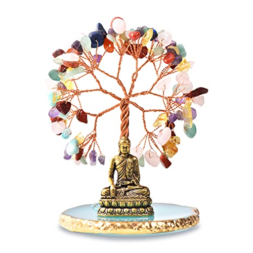 Buddha Statue with Healing Crystal Tree, Tree of Life for Positive Energy. Home Decor Yoga Meditation.7 Chakra.(C) - style: C