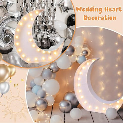 Maxcheck 4FT Moon Marquee Sign Decor Large Light up Moon Lights with Bulb Light String Foam Marquee for Valentine's Eid Birthday Engagement Baby Shower Party Decorations - style: Moon
