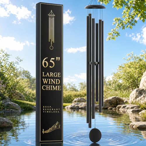 65" Extra Large Wind Chimes for Outside Deep Tone, 6 Extra-Thick Aluminum Tubes for Lasting Resonance, Big Outdoor Wind Chime for Garden Patio Decor, Relaxing Gift for Mom Dad Men Neighbors, Black - color: Black, size: 65"