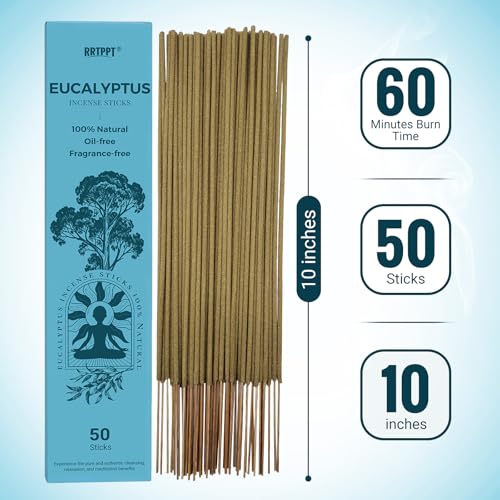 Eucalyptus Incense Sticks (50 Sticks), 100% Natural sustainably harvested Eucalyptus, Suitable for Yoga, Meditation, Relaxation, and Spiritual Purification - color: Eucalyptus