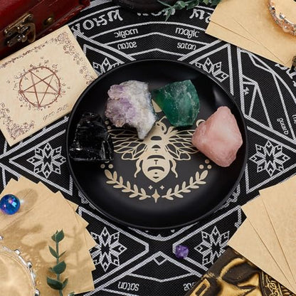 CREATCABIN Bees Phase Moon Ritual Plate Altar Flat Bowl Round Tray Prayer Offering Bowl Dish Candle Holder with Divination Card Jewelry Dish for Smudging Incense Burner Meditation Tarot 5.55Inch - style: Bees