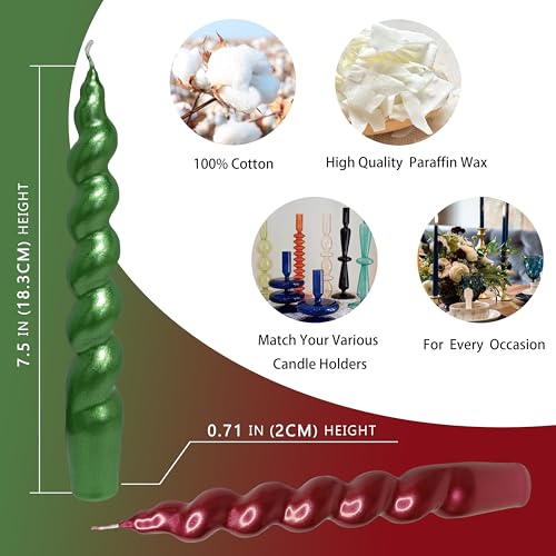 7.5 Inch Red Green Metal Spiral Candles, Set of 4 Unscented for Christmas - color: Metal red green