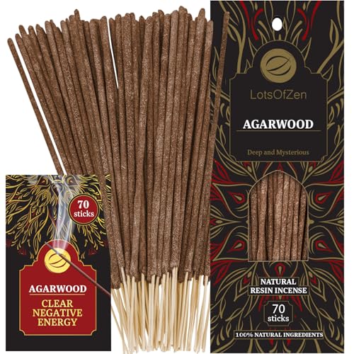 LOTS OF ZEN Agarwood Incense Sticks, Natural Oud Wood, 70 Count - color: Agarwood