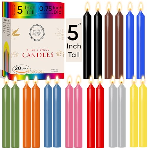 Raajsee 5 Inch Spell Candles - 3/4" Diameter - 20 Pack - Multi Color - Extra Tall & Thick - Long Burning Chime Candles - Dripless Ritual, Smokeless Mini Taper Candles Wicca, Prayer & Meditation - color: Multicolors, size: 5 Inch - Pack of 20