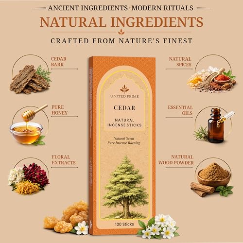 Natural Cedar Incense Sticks, 100 Sticks, No Charcoal Clean Burning, Organic Non Toxic Insence,100% Natural sustainably harvested, Spiritual Healing Calming Aroma for Positive Vibes - color: Cedar