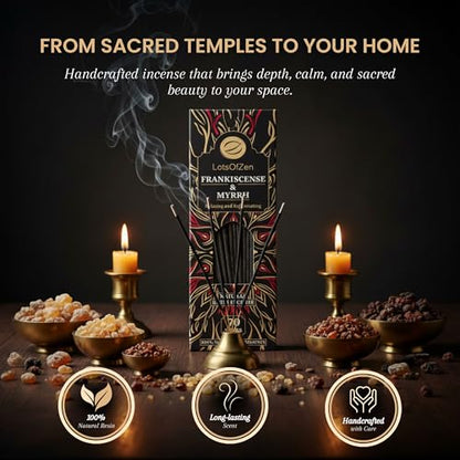 LOTS OF ZEN Frankincense and Myrrh Natural Resin Incense Sticks, 70 Count - color: Gray
