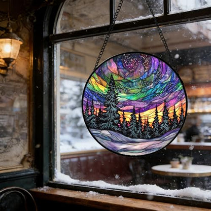 Van Gogh Night Scene Stained Glass Window Hanging Suncatcher Gifts 12" - color: Blue, size: 11.8x11.8 IN
