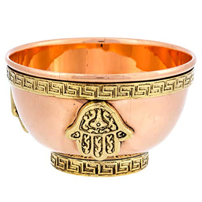 Alternative Imagination Hamsa Hand Copper Bowl - Offering Bowl For Altar or Ritual Use, Incense Holder and Smudge Kit, Home Decor - style: Hamsa Hand