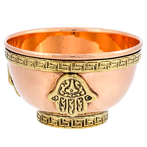 Alternative Imagination Hamsa Hand Copper Bowl - Offering Bowl For Altar or Ritual Use, Incense Holder and Smudge Kit, Home Decor - style: Hamsa Hand