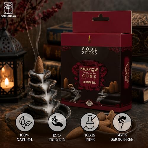 Soul Sticks Backflow Incense Cones – 40 Handmade Organic Cones for Waterfall Burner | 4 Pack Long Lasting Aromatic Scents | Thick White Smoke Incense for Meditation, Yoga & Gifts (Go Away Evil) - color: Go Away Evil