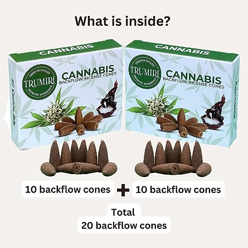 TRUMIRI Cannabis Backflow Incense Cones - Total 20 Incense Cones Waterfall - Dual Pack of 10 Incense Backflow Cones - Waterfall Incense Cones - Incense Waterfall Cones - color: Cannabis, size: Pack of 2 (20 Cones)
