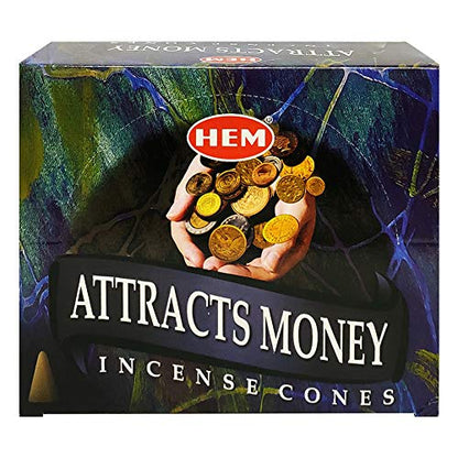 Attracts Money Incense Cones and Cone Incense Burner Bundle Insence Insense Hem Incense - color: Attracts Money