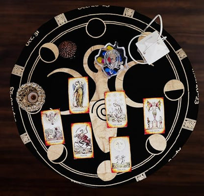 Indian Consigners Triple Moon Goddess Altar Cloth - Celestical Tarot Deck Face Cloth - New to Full Moon Cycle - color: Black-gold, size: 24" x 24" (Square)
