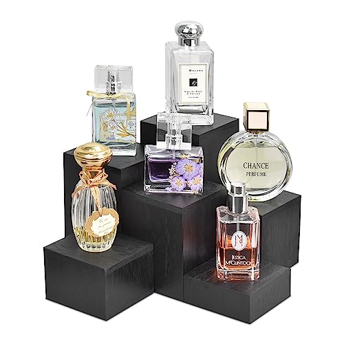 MOOCA 6-Piece Wooden Square Display Risers for Jewelry & Accessories - color: Black