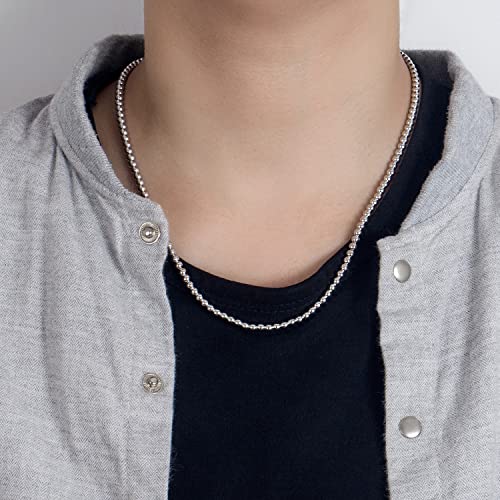 Dankadi Men Solid 925 Sterling Silver Bead Necklace Women 4MM 6MM Round Prayer Beads Link Chain 18 "20" 22 "24" 26 "28" 30" 32" 34" Italy Jewelry Gift - color: 4MM, size: 28 inches