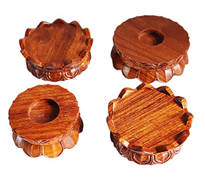 Circular Wooden Lotus Carved Base Rosewood Vase Teapot Lamp Display Stand - size: 3.3''Inside Diameter