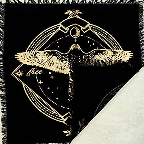 Altar Cloth Tarot Cards Table Napkins Witchcraft Supplies Black Gold Tablecloth Square Alter Pagan Spiritual Celestial Deck with Fringes 18 by 18 Sacred Table Tapestry Cloth Golden Owl - color: Golden Owl, size: 18" x 18" (Square)