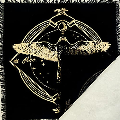 Altar Cloth Tarot Cards Table Napkins Witchcraft Supplies Black Gold Tablecloth Square Alter Pagan Spiritual Celestial Deck with Fringes 18 by 18 Sacred Table Tapestry Cloth Golden Owl - color: Golden Owl, size: 18" x 18" (Square)