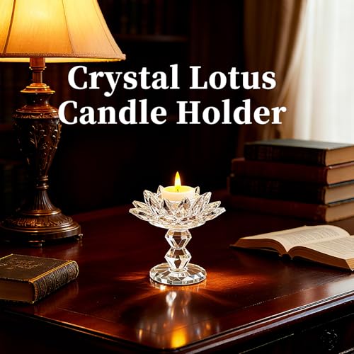 Crystal Lotus Flower Candle Holder, Votive Tealight Candlestick Stand for Table Centerpiece Party Wedding Decor Transparent