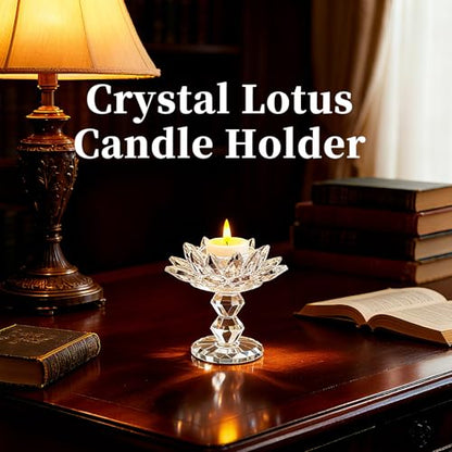 Crystal Lotus Flower Candle Holder, Votive Tealight Candlestick Stand for Table Centerpiece Party Wedding Decor Transparent
