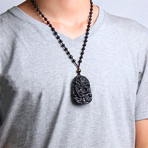 ASGIFT Black Obsidian Necklace Lucky Amulet Protection Pendant with Extended Bead Chain Healing Crystal Stone Talisman Necklaces Jewelry - color: Dragon