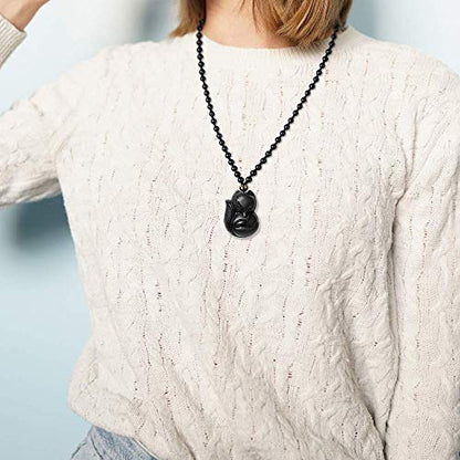 ASGIFT Black Obsidian Necklace Lucky Amulet Protection Pendant with Extended Bead Chain Healing Crystal Stone Talisman Necklaces Jewelry - color: Fox-L