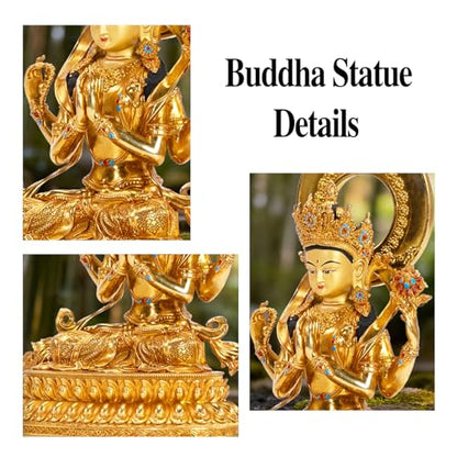 Quan Yin Statue Gold Plated Buddha Statue Home Decor Zen Meditation - color: Avalokiteshvara