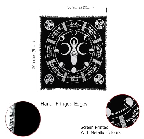 Indian Consigners Moon Phases Triple Moon Altar Cloth Celestical Tarot Deck Alter Tablecloth Sacred Place Moon Faces New Moon to Full Moon Cycle - color: Black-silver, size: 36" x 36" (Square)