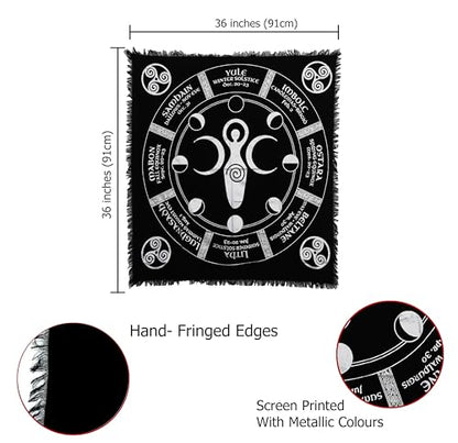 Indian Consigners Moon Phases Triple Moon Altar Cloth Celestical Tarot Deck Alter Tablecloth Sacred Place Moon Faces New Moon to Full Moon Cycle - color: Black-silver, size: 36" x 36" (Square)
