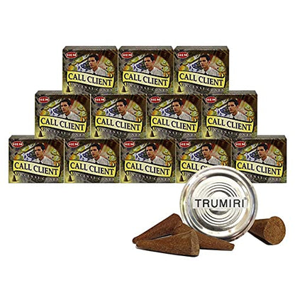 TRUMIRI Incense Cone Holder Bundle with Hem Call Clients Incense Cones - Pack of 12 (Approx 120 Cones) - color: Call Client