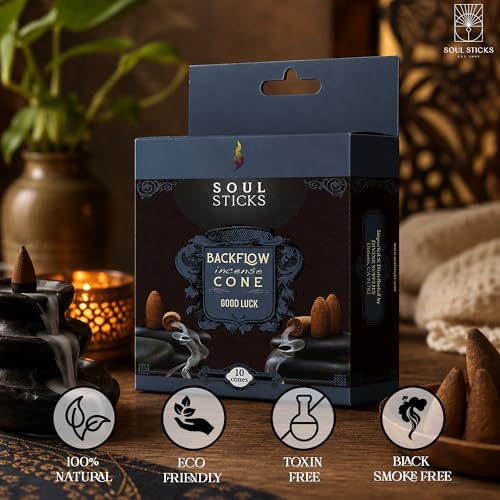 Soul Sticks Backflow Incense Cones – 40 Handmade Organic Cones for Waterfall Burner | 4 Pack Long Lasting Aromatic Scents | Thick White Smoke Incense for Meditation, Yoga & Gifts (Good Luck) - color: Good Luck