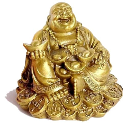 SMRTHMRT Feng Shui Decor Laughing Buddha Statue Maitreya Figurine Carrying Money Bag Happy Buddha for God Luck Brass Sculptures Home Decorations (Small) - size: Small