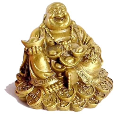 SMRTHMRT Feng Shui Decor Laughing Buddha Statue Maitreya Figurine Carrying Money Bag Happy Buddha for God Luck Brass Sculptures Home Decorations (Small) - size: Small