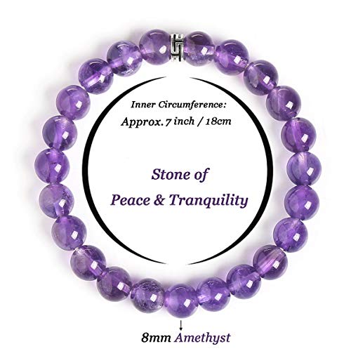 BONNY BOXX Natural Stretch Healing Gemstone Bracelet, 4/6/8mm Semi Precious Stone Bracelet for Men Women, Stress Relief Crystal Jewelry - color: Amethyst, size: 8MM