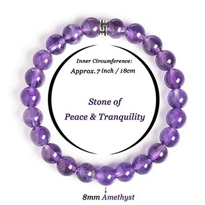 BONNY BOXX Natural Stretch Healing Gemstone Bracelet, 4/6/8mm Semi Precious Stone Bracelet for Men Women, Stress Relief Crystal Jewelry - color: Amethyst, size: 8MM