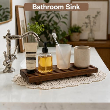 Klunk Waterproof Wood Risers Set of 3 (1 Long12 + 2 Small 6"), Rustic Countertop Organizer Display Stands for Bathroom Vanity, Perfume & Skincare, Kitchen Spice Rack Riser, Farmhouse Decor - size: 12" × 6"